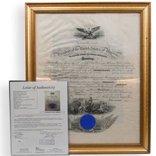 Theodore Roosevelt Signed Military Appointment: A Theodore Roosevelt, signed military appointment. Signed on May 13, 1905 by president Theodore Roosevelt, (fountain pen, black ink) lower right "Theodore Roosevelt" by Secretary of the Navy "William