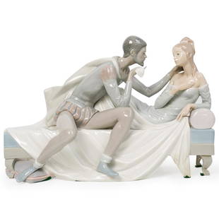 Lladro "Othello And Desdemona" Porcelain Sculpture: A Large Lladro porcelain group titled "Othello And Desdemona" #1145. Designed by "Antonio Ruiz" marked along the underside with artists name and stamped "Lladro Spain". CIRCA: 20th Ct. ORIGIN: Spain D