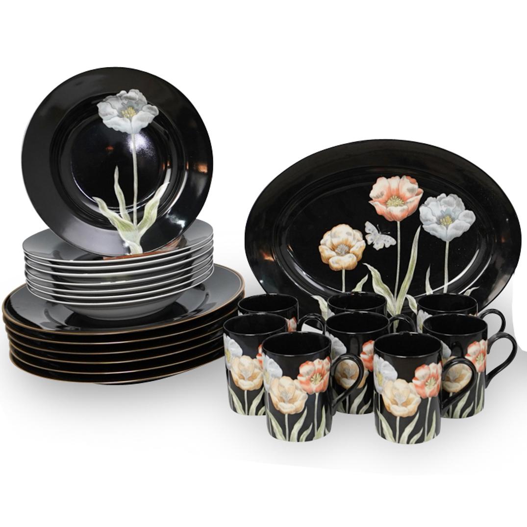 (34 Pcs) Fitz and Floyd "Midnight Poppy" Porcelain Set (1 of 5)