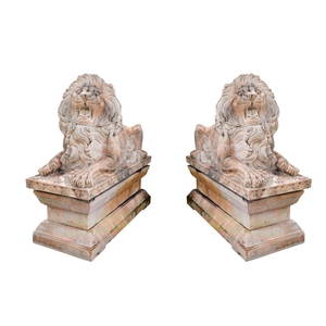 Pair of Monumental Italian Marble Recumbent Lions