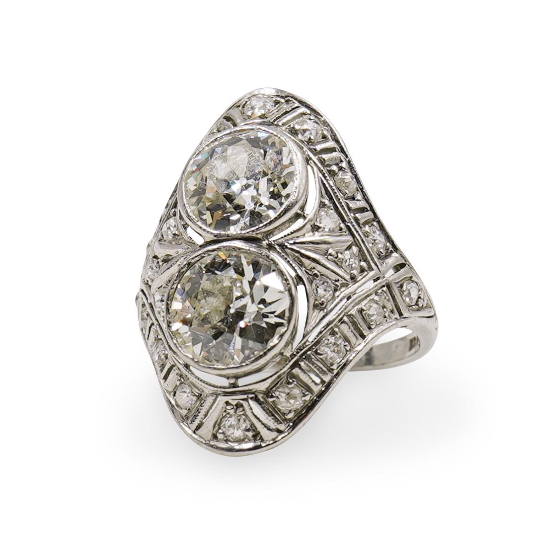 Art Deco Platinum Double Diamond Ring (1 of 4)