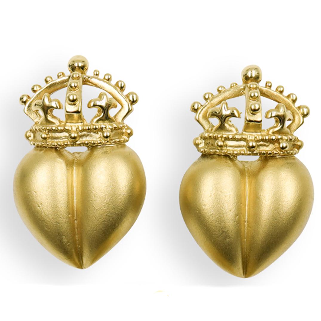 Kieselstein Cord 18kt Gold Heart Crown Earrings (1 of 3)
