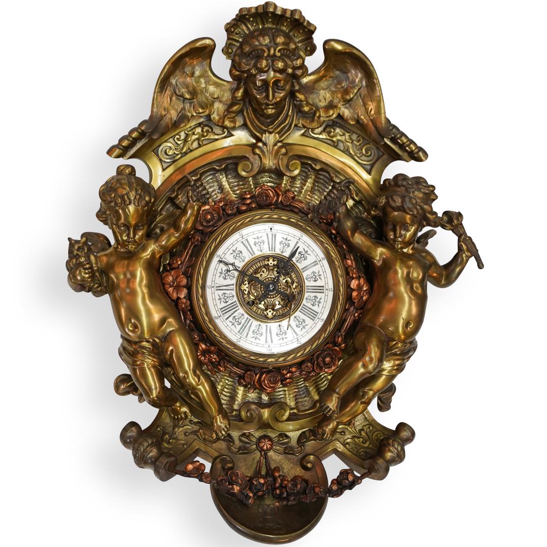 19th Cent German Bronze Cartel Wall Clock (1 of 9)