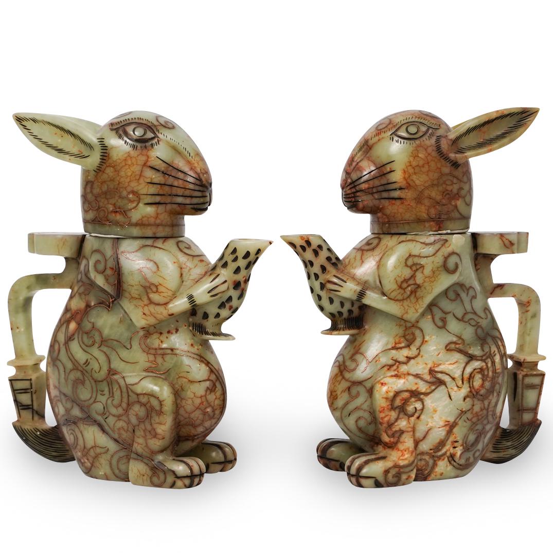 Pair Of Chinese Jade Rabbit Teapots (1 of 6)