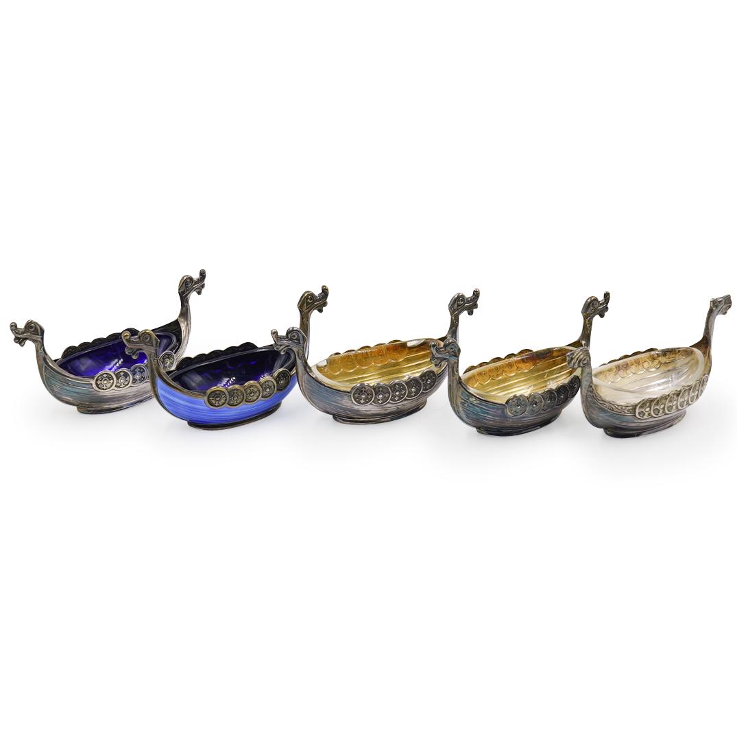 (5 Pc) "925" Sterling Norwegian Salt Cellars (1 of 5)