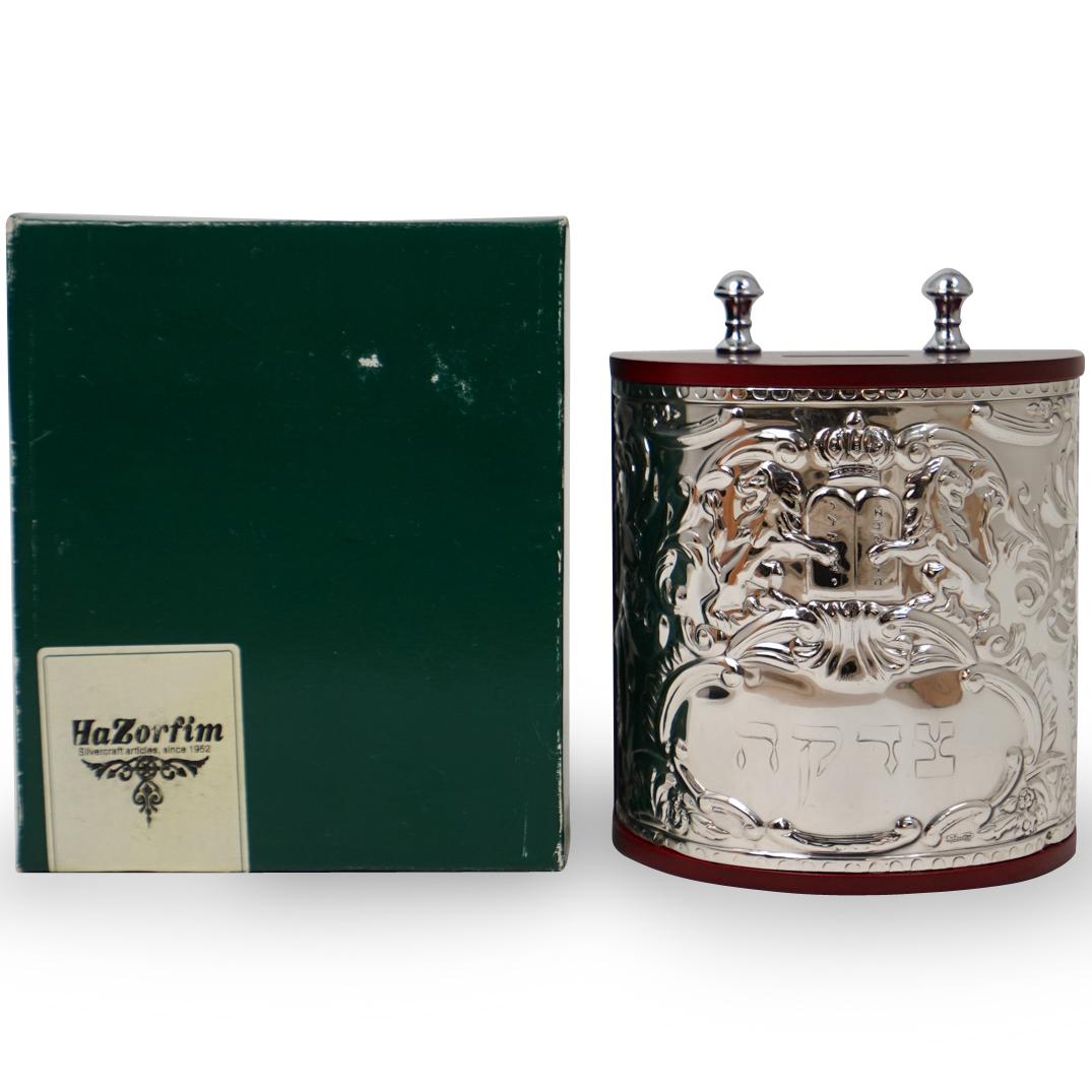 Hazorfim Silver Plated Wood Tzedakah Box (1 of 3)