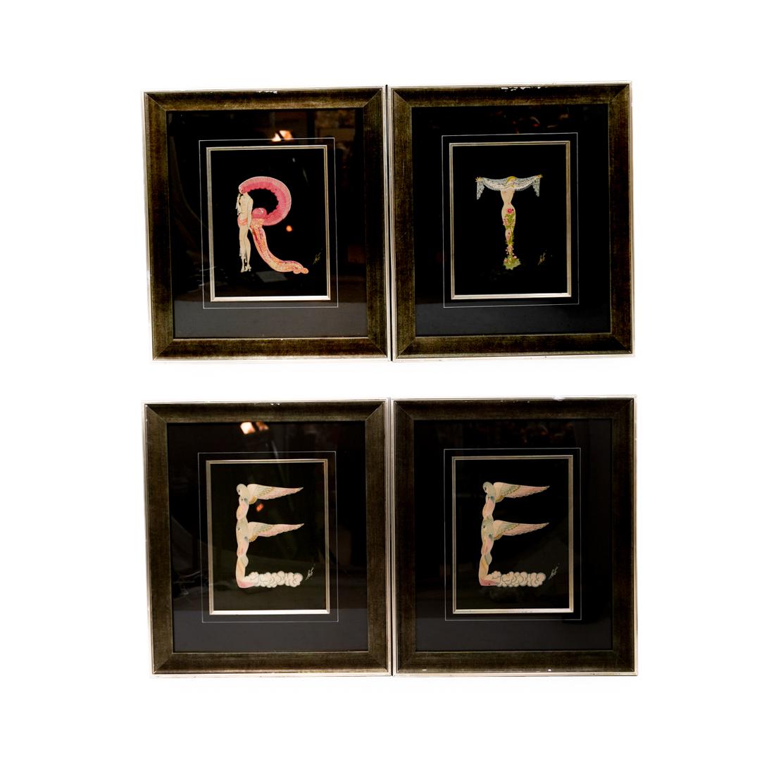 (4 Pc) Erte (French 1892-1990) Alphabet Suite On Silk (1 of 8)