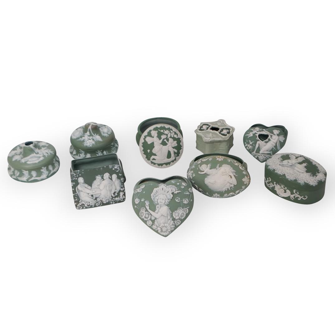 (9 Pcs) Collection of Green Jasper Boxes (1 of 8)
