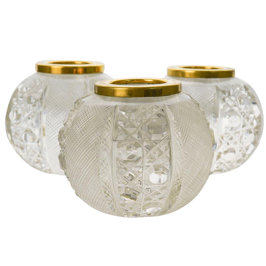 (3 Pc) Waterford Style Crystal Cut Candle Holders (1 of 3)