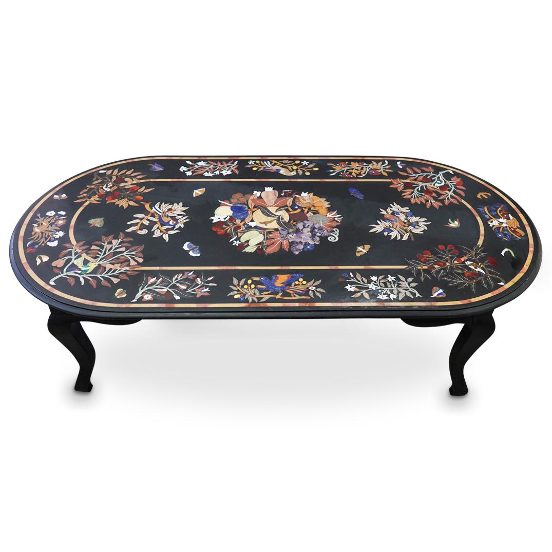 Pietra Dura Black Marble Coffee Table (1 of 9)