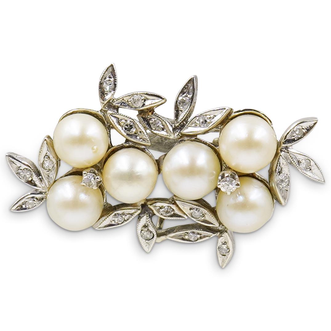 14k Gold, Diamond and Pearl Brooch (1 of 3)