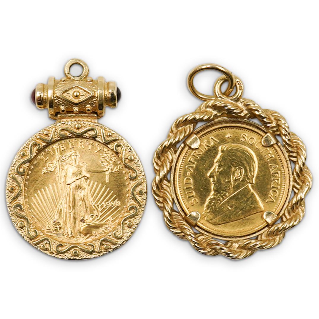 (2 Pc) Group Of Gold Coin Pendants (1 of 2)
