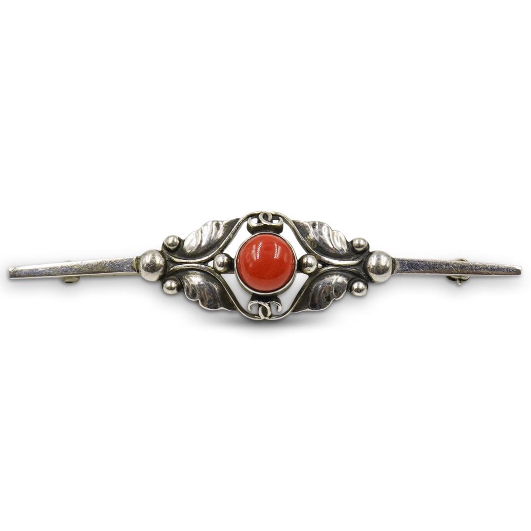 Georg Jensen Sterling and Coral Pin (1 of 2)