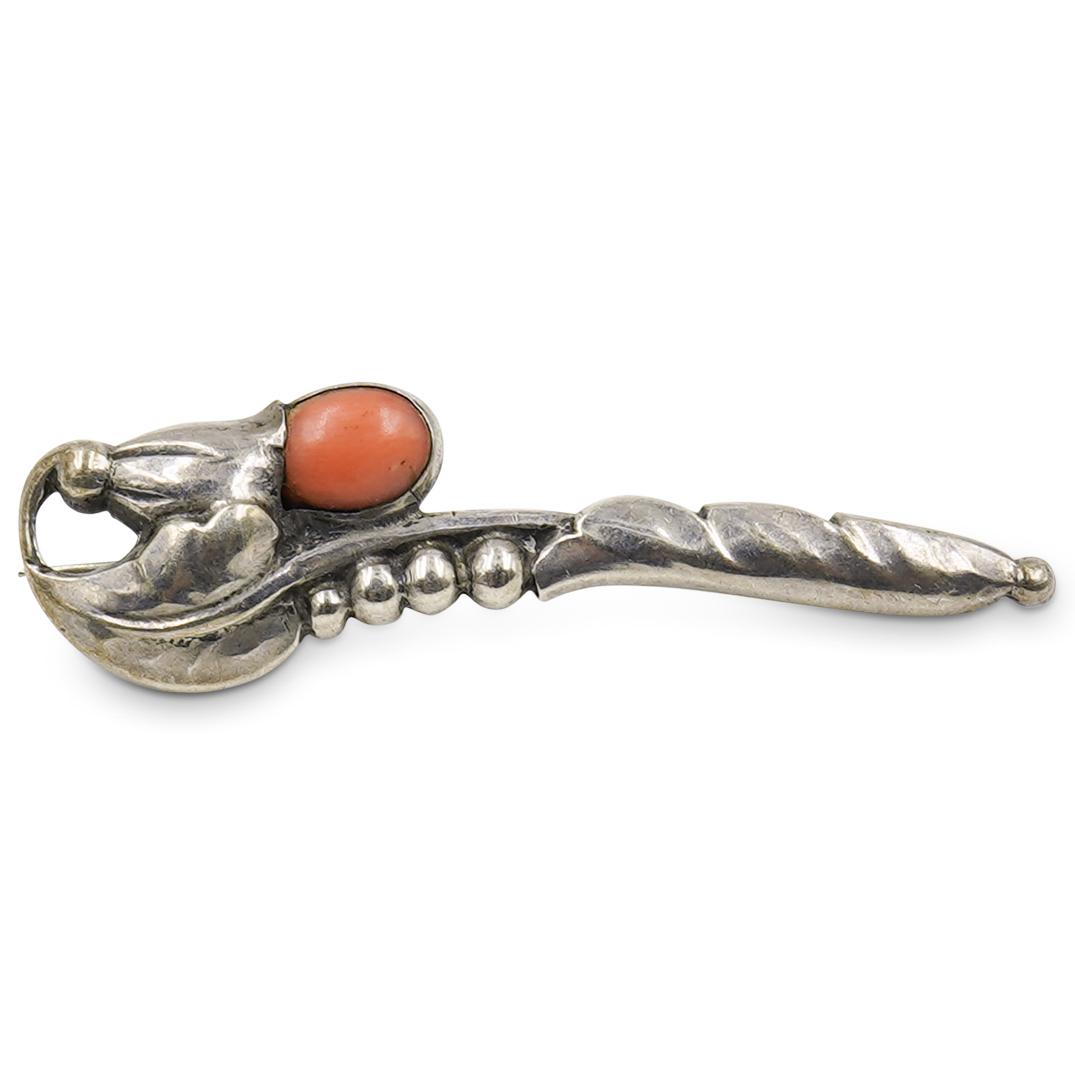 Danish Sterling and Coral Pin (1 of 2)