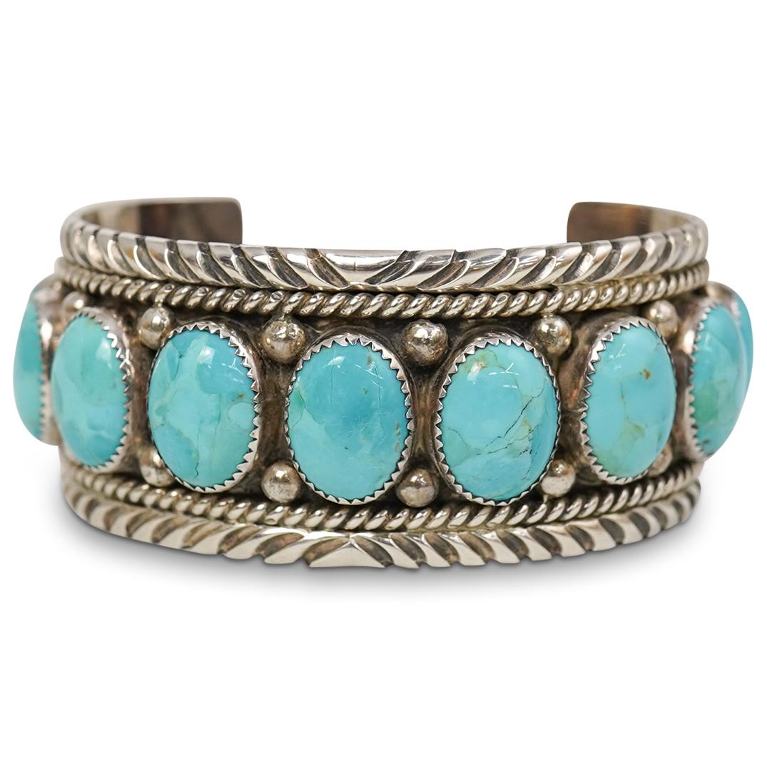 T. Lowe Navajo Sterling Turquoise Cuff (1 of 3)