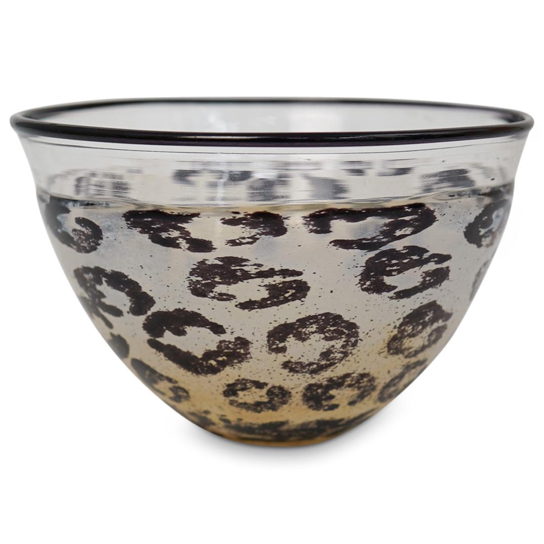 Kosta Boda Kjell Engman Crystal Bowl: DESCRIPTION: Kosta Boda crystal bowl by Kjell Engman depicting safari leopard cat print along the body, Marked "Kosta Boda" on the bottom.CIRCA: 20th CenturyORIGIN: SwedenDIMENSIONS: D 5.5" x H 3.5"CO