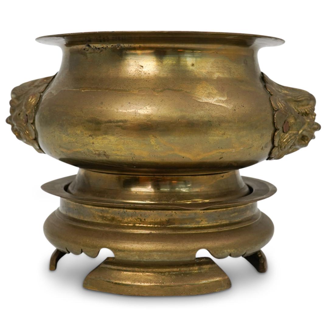 Antique Chinese Brass Pedestal Bowl (1 of 4)