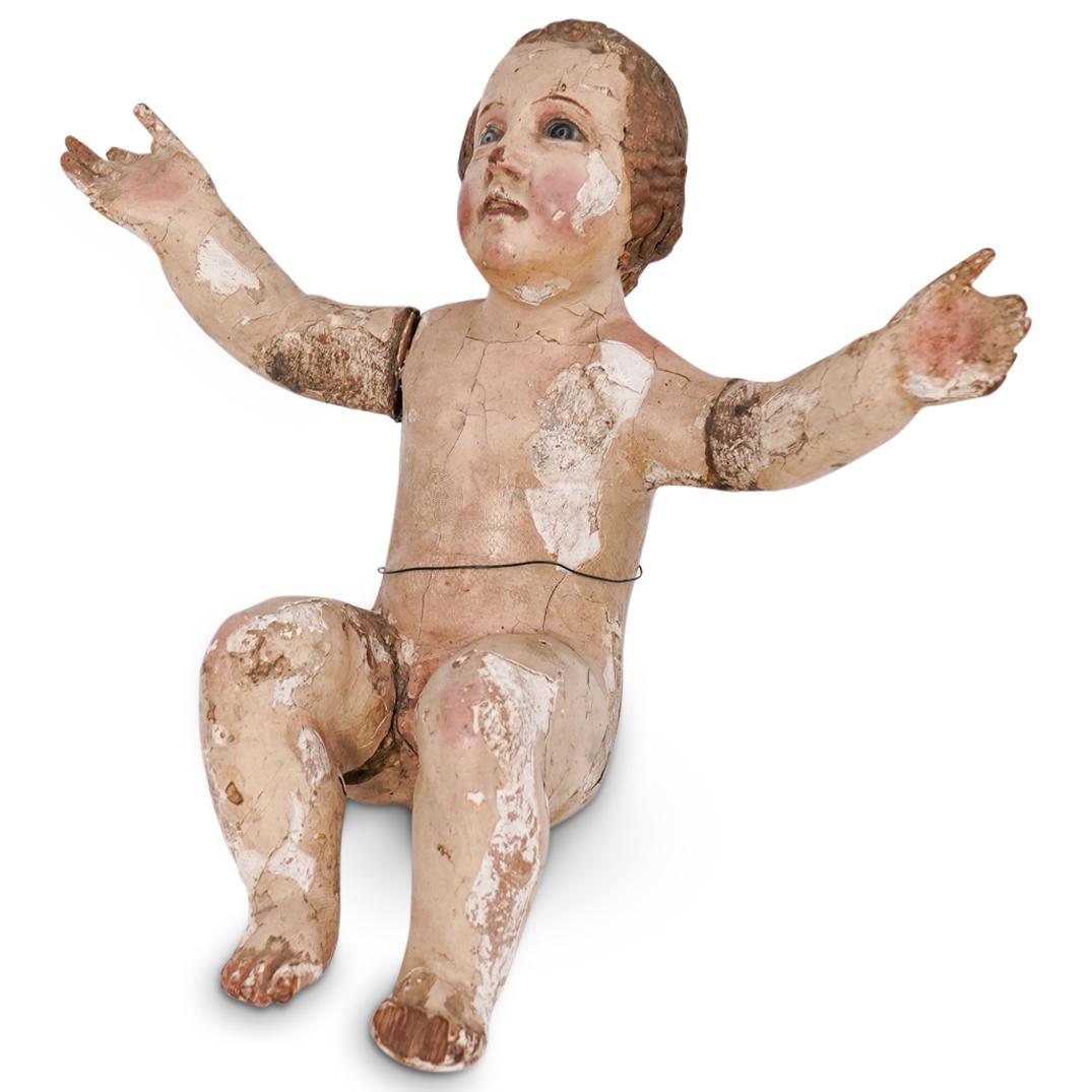 Antique Polychrome Wood Baby Statue (1 of 5)