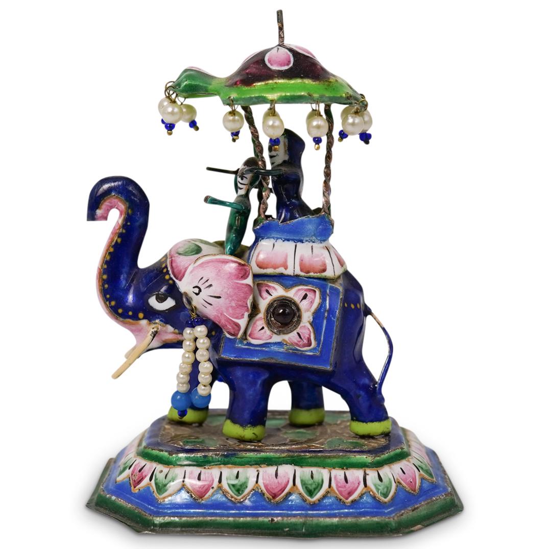 Indian Enameled Silver Plated Elephant Figurine (1 of 4)
