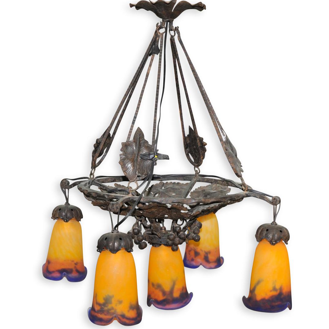 Muller Freres Art Nouveau Five-Light Chandelier (1 of 8)