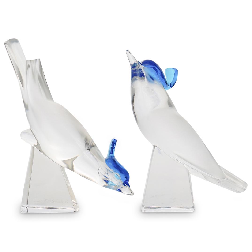 (2 Pcs) Retired Lalique Crystal Blue Bird Figurine (1 of 4)