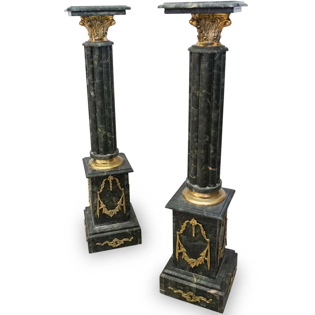 Pair Of Dore Bronze & Green Marble Pedestals (1 of 5)