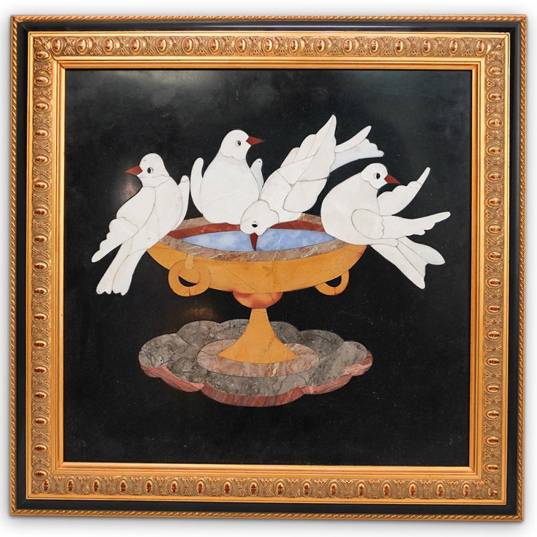 Italian Pietra Dura "Four Birds" Framed Plaque (1 of 4)