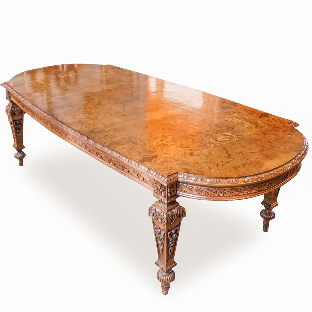 Antique Walnut Burl Inlay Dining Room Table (1 of 13)