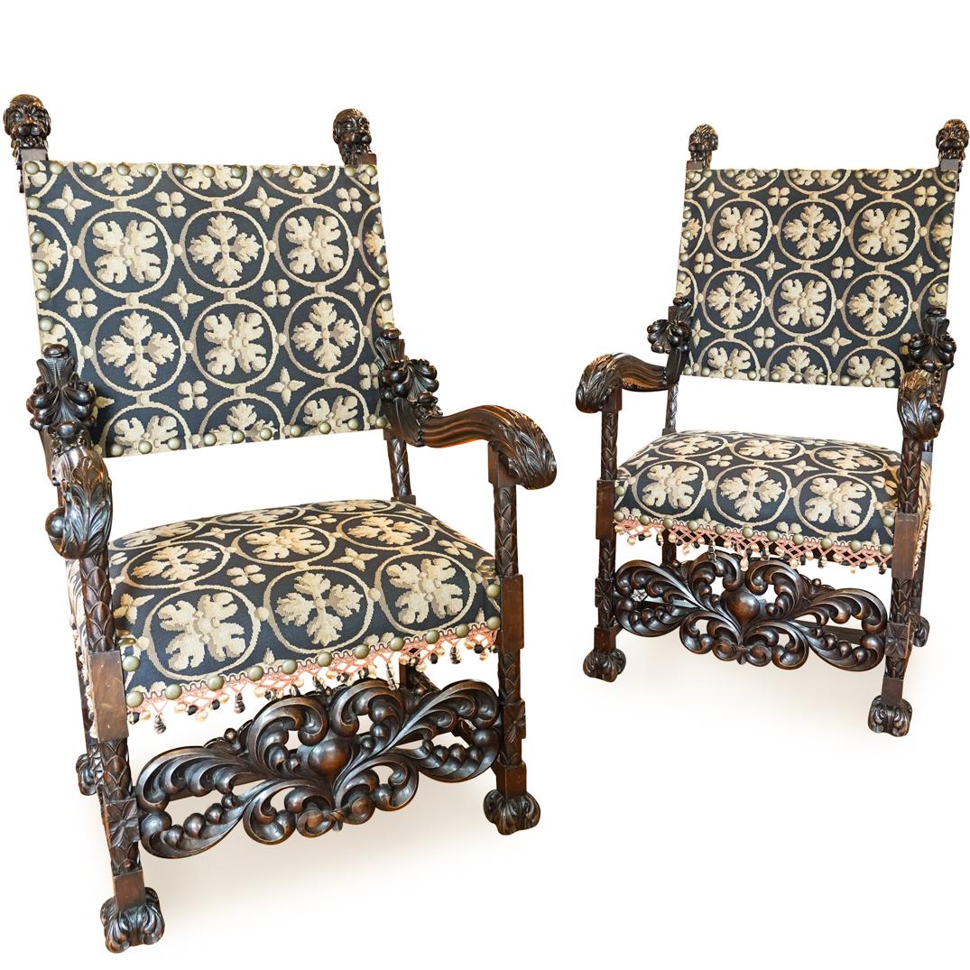 Pair Of Mediterranean High Back Walnut Chairs (1 of 11)
