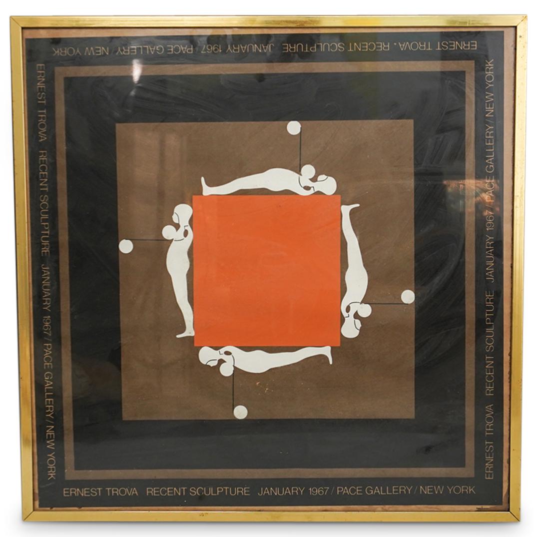 Ernest Trova Silkscreen 1967 Poster #52: DESCRIPTION: Ernest Trova silkscreen poster #52 Pace Gallery New York edition. Mounted in metal gold toned frame. CIRCA: January 1967 ORIGIN: USA DIMENSIONS: H: 27" x L: 26" CONDITION: Heavy wear arou