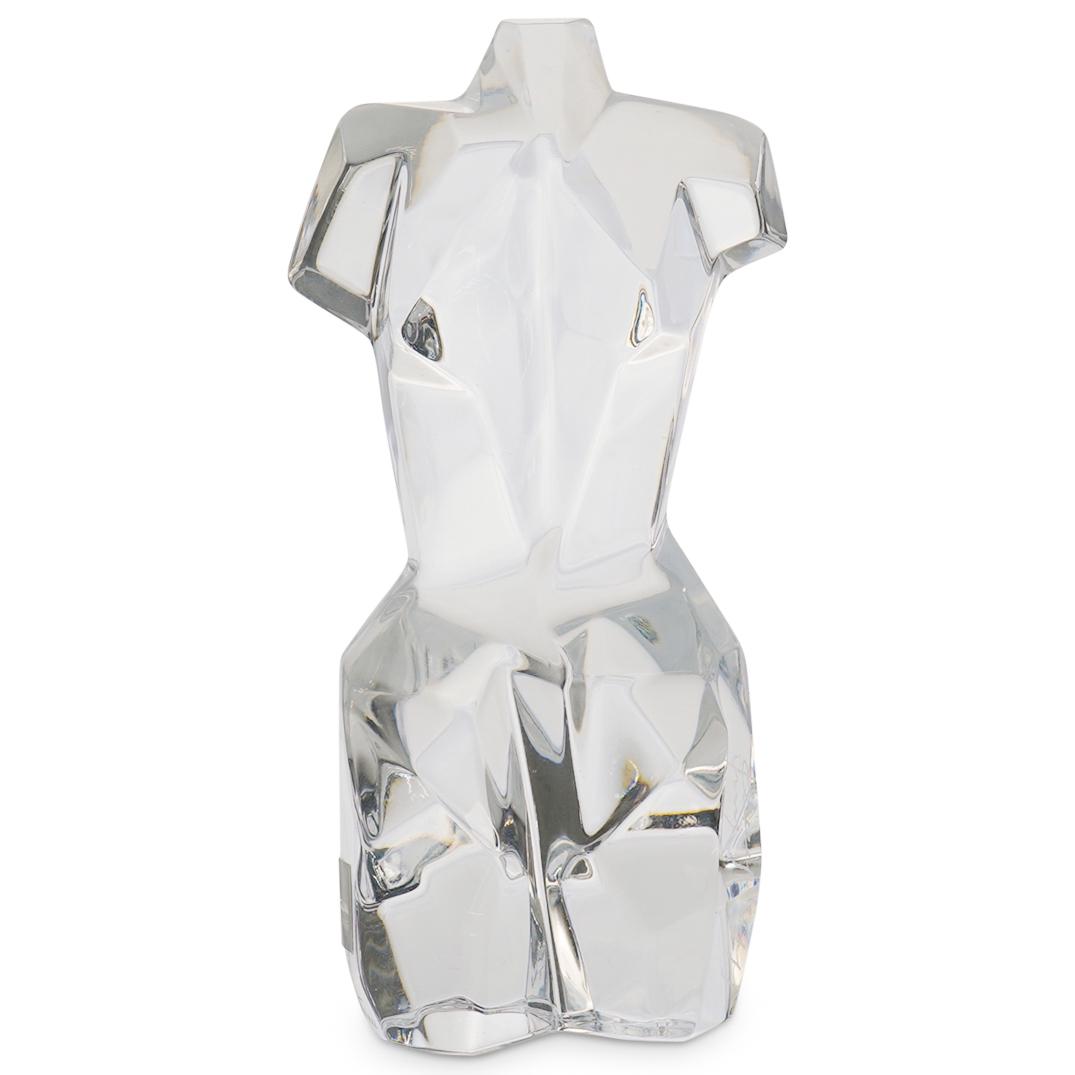 Daum Athena Crystal Torso: DESCRIPTION: Daum Athena Crystal Torso. Features a cubist interpretation of a female torso. Signed "Daum France" CIRCA:20th ORIGIN:France DIMENSIONS:H:4.75" W:2" CONDITION: Great condition. See lot de