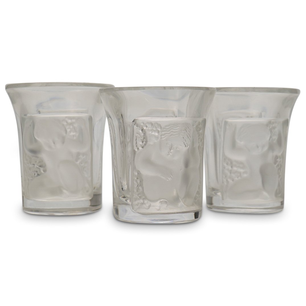 (3 Pc) Lalique Crystal "Enfants" Liquor Glasses (1 of 4)