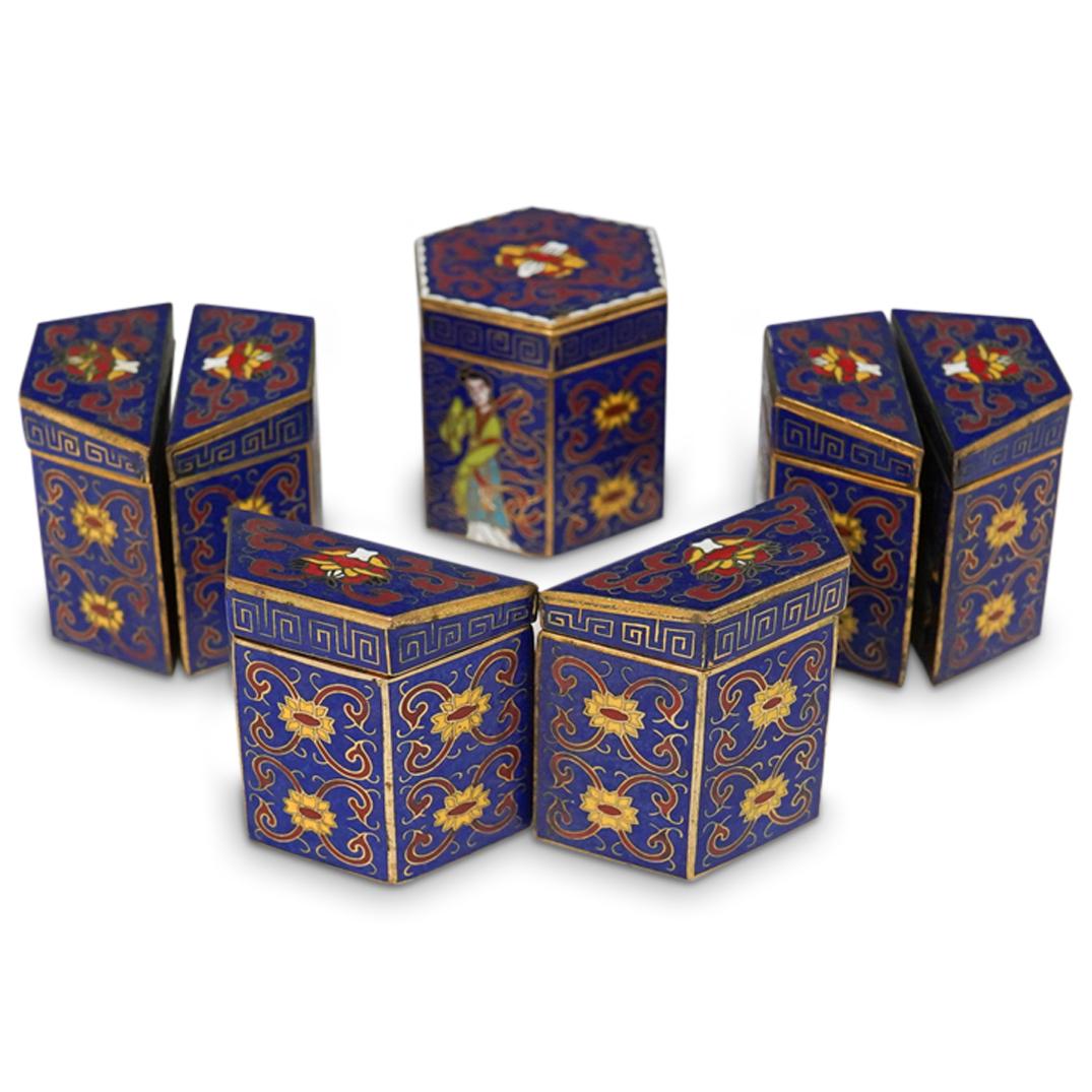(7 Pc) Set of Chinese Cloisonne Trinket Boxes (1 of 3)