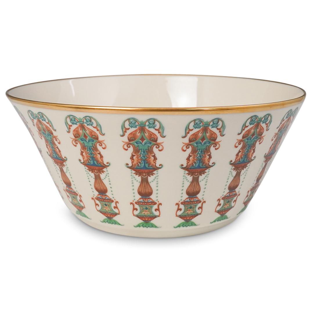 Lenox Porcelain "Lido" Serving Bowl: DESCRIPTION: Lenox Porcelain "Lido" Serving Bowl. Features an overall tapering circular form with florentine floral accents and a gilded rim. Marked "Lenox" CIRCA: 20th Ct ORIGIN: USA DIMENSIONS:D:10"