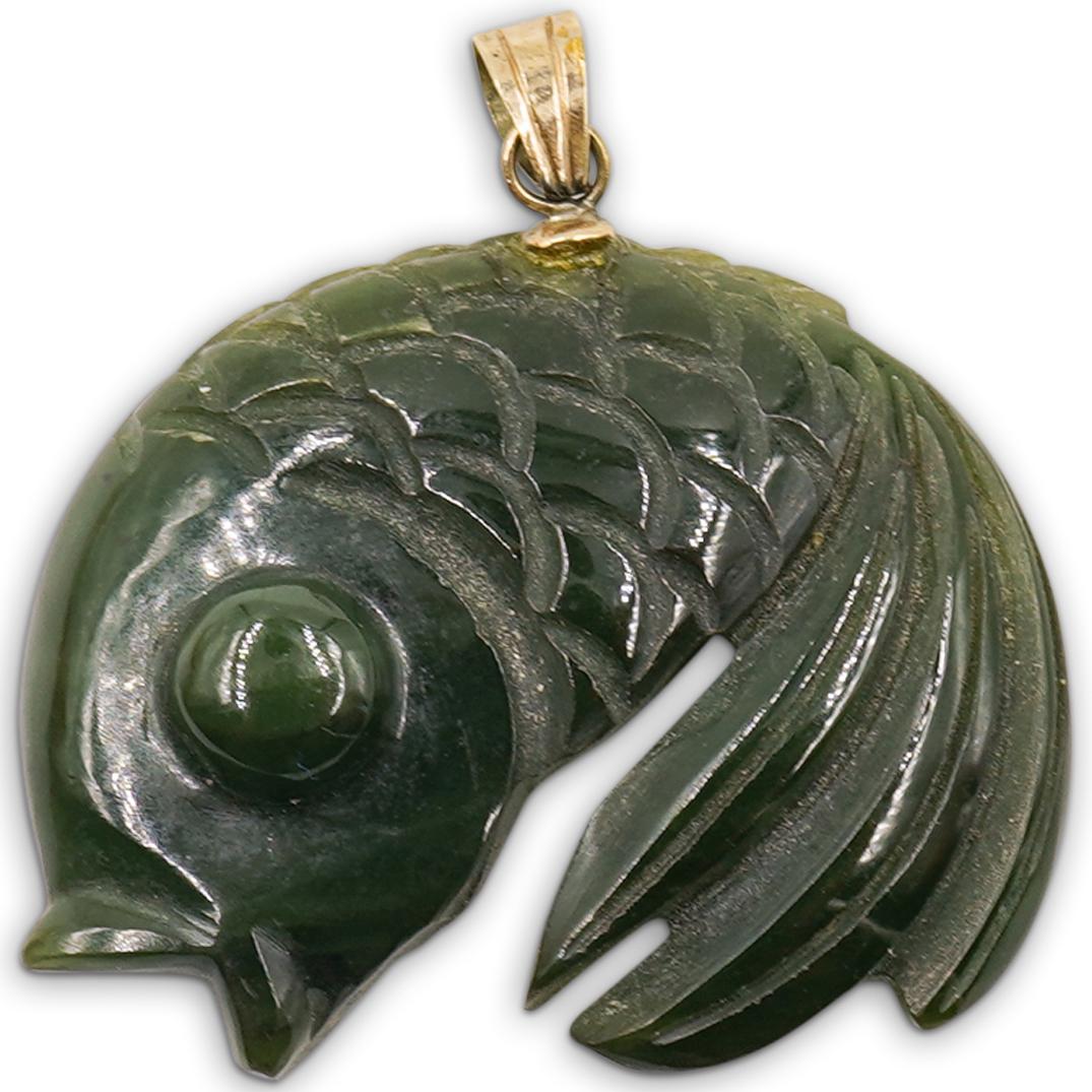 14k Gold and Carved Jade Fish (1 of 2)