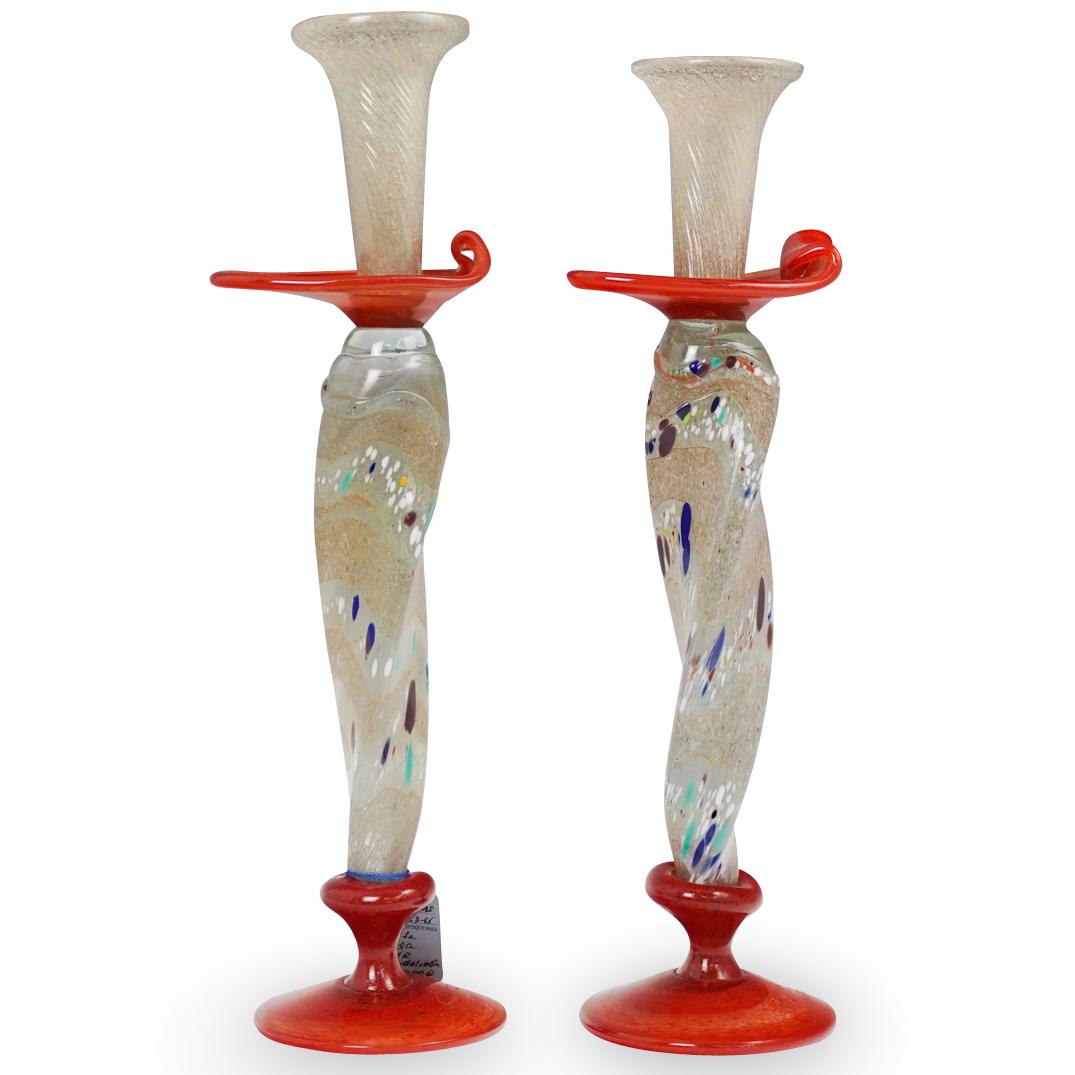 (2 Pc) Signed Murano Glass Candle Holders (1 of 5)