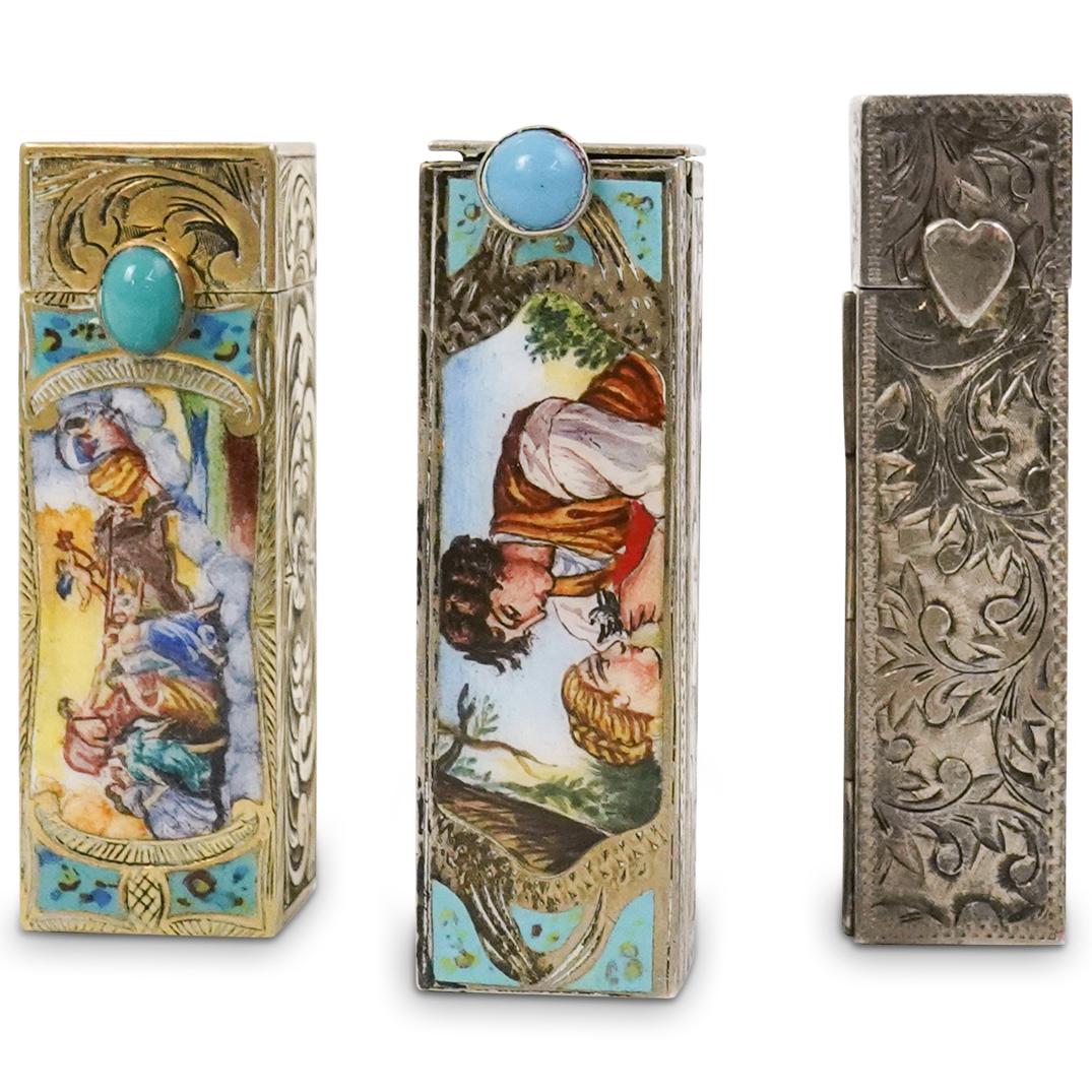 (3 Pc) Sterling and Enamel Lipstick Cases (1 of 5)