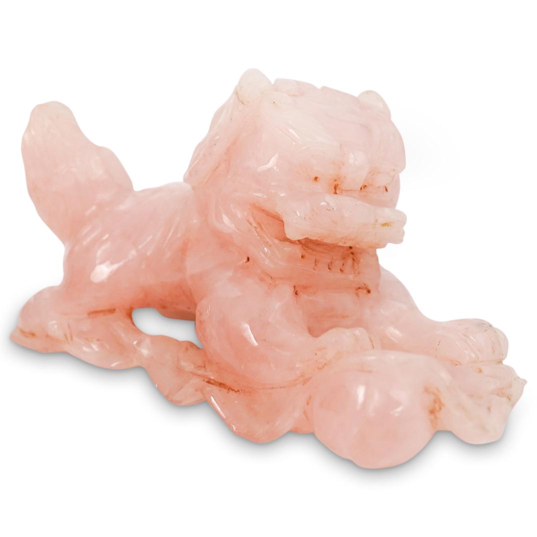 Chinese Carved Rose Quartz Foo Dog (1 of 5)