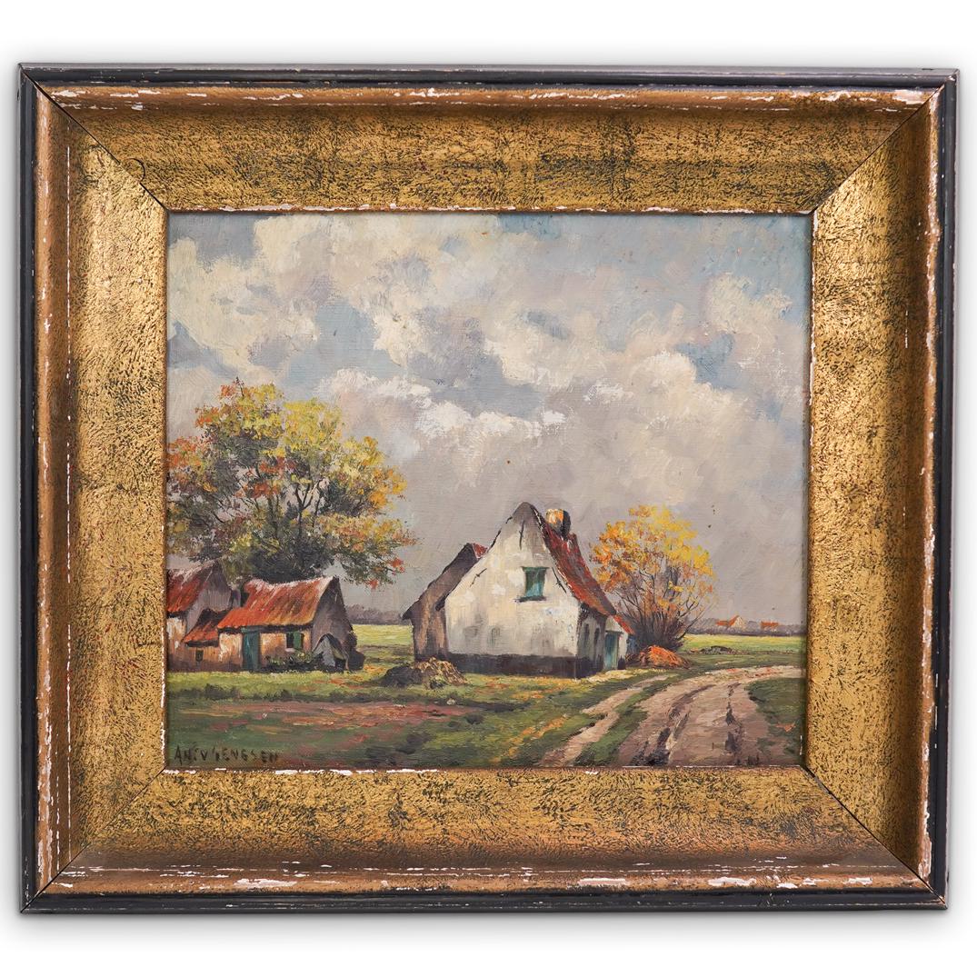 Antique Signed Oil On Canvas Painting (1 of 4)