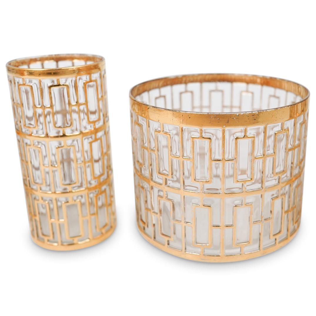 (17 Pc) Mid-Century Parcel Gilt Glass Set (1 of 5)