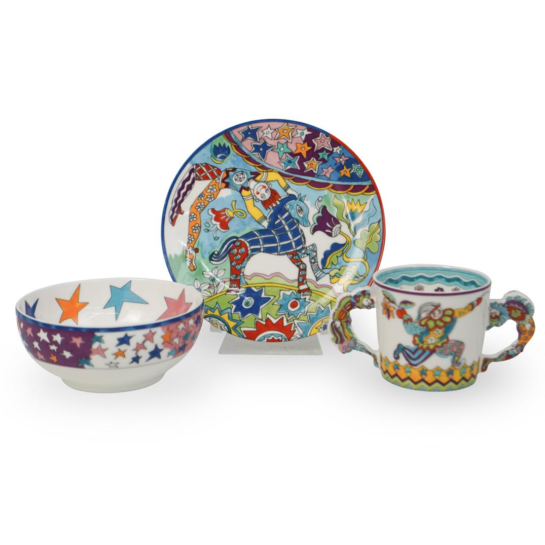 (5 Pc) Tiffany and Co "Fantasy" Porcelain Set: DESCRIPTION: Tiffany and Co "Fantasy" porcelain set includes: (1) Tiffany and Co porcelain coffee cup depicting the "Fantasy" design created by Gene Moore. Marked "Tiffany and Co" underneath. (H 3.0" 