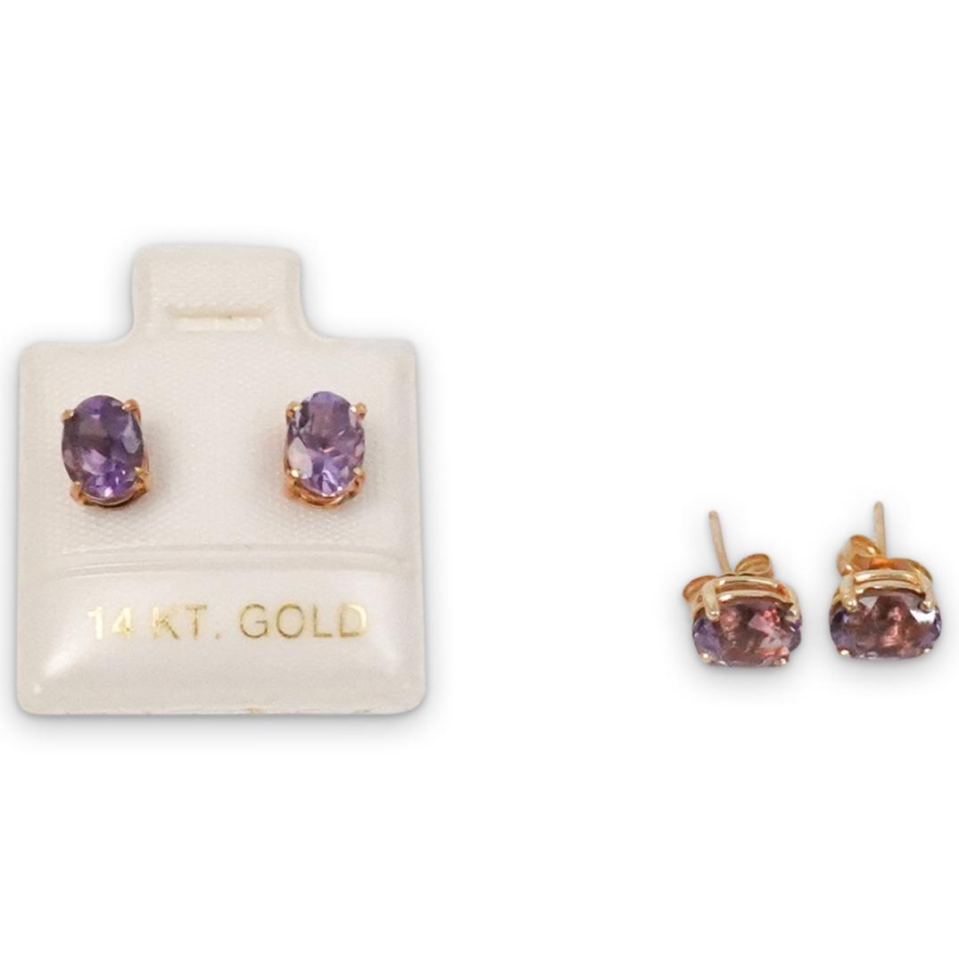 (2) Pairs of 14k Gold and Amethyst Studs (1 of 2)