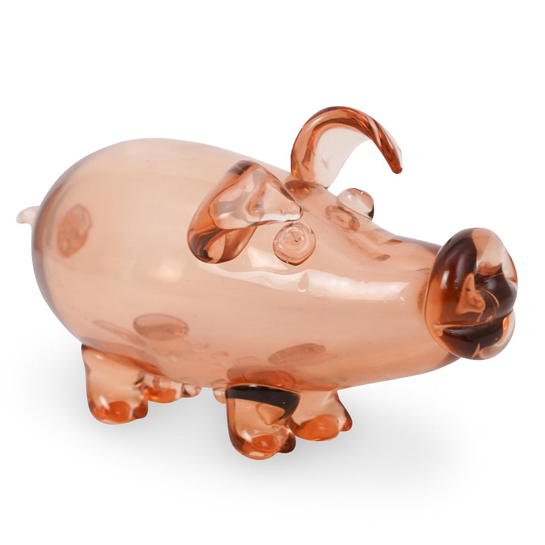 Vintage Rose Hand Blown Glass Pig (1 of 4)