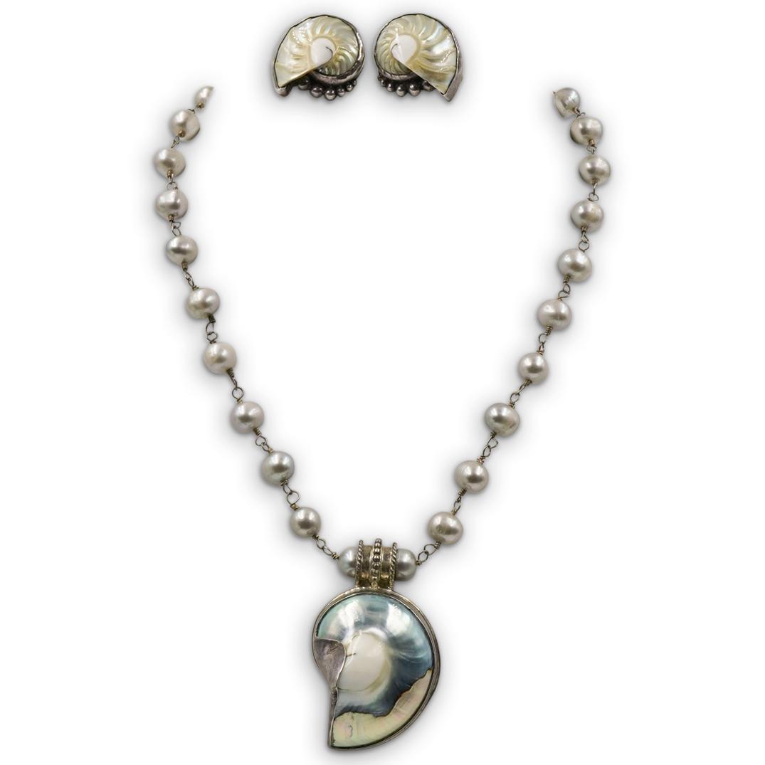 (3 Pc) Sterling Silver and Pearl Jewelry Set (1 of 6)