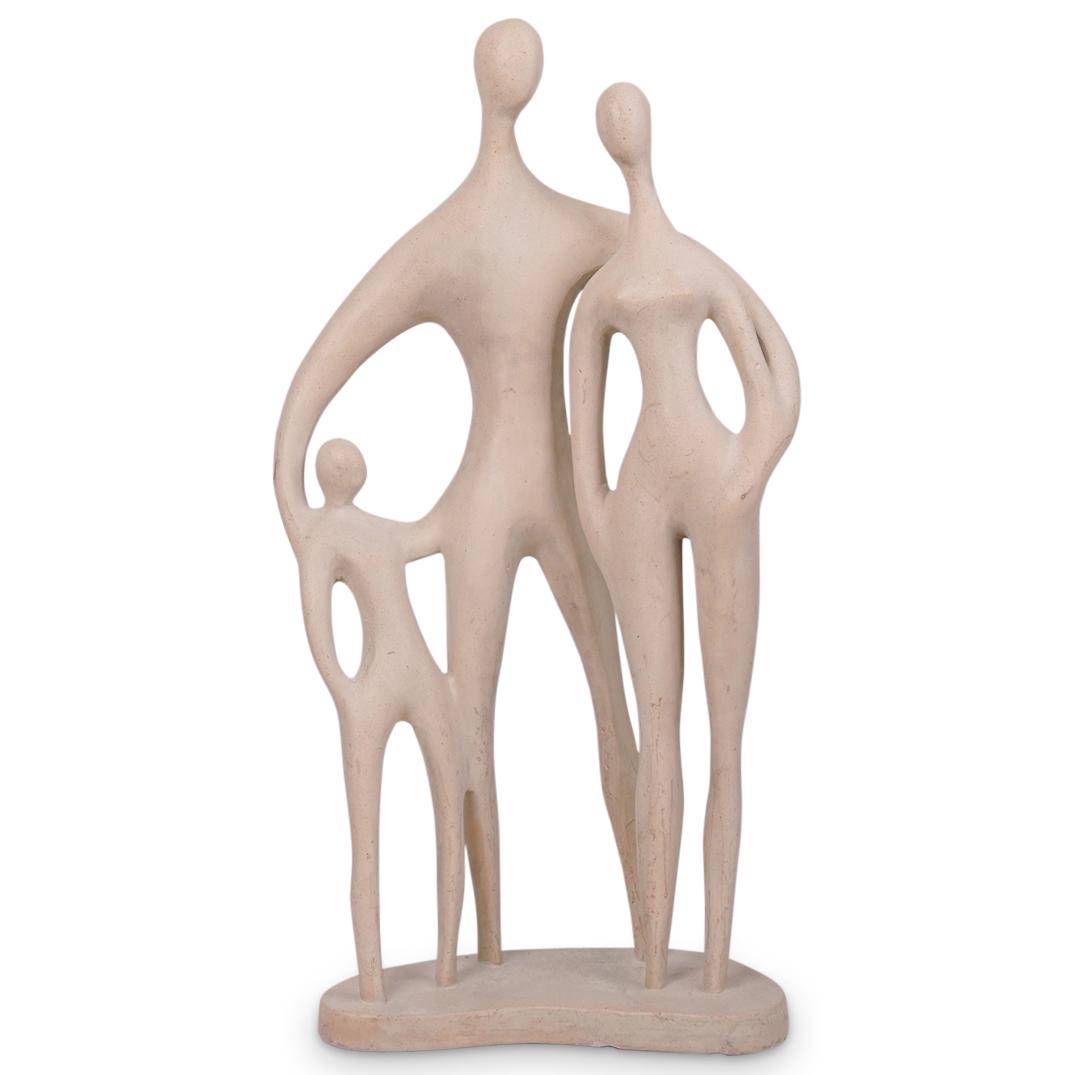 Austin Productions Figural Sculpture: DESCRIPTION: Austin Productions Figural composite sculpture depiction a man, woman and child. Finished in a cream color. Signed "Austin Prod Inc 1979" CIRCA: 1979 ORIGIN: USA DIMENSIONS:H:27" W:12" CO