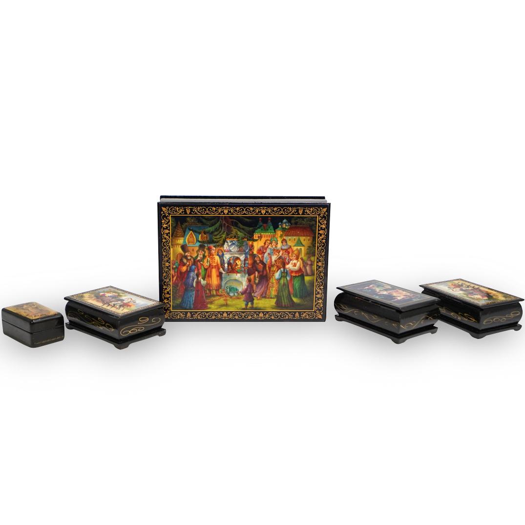 (5 Pc) Group of Russian Lacquer Boxes (1 of 9)