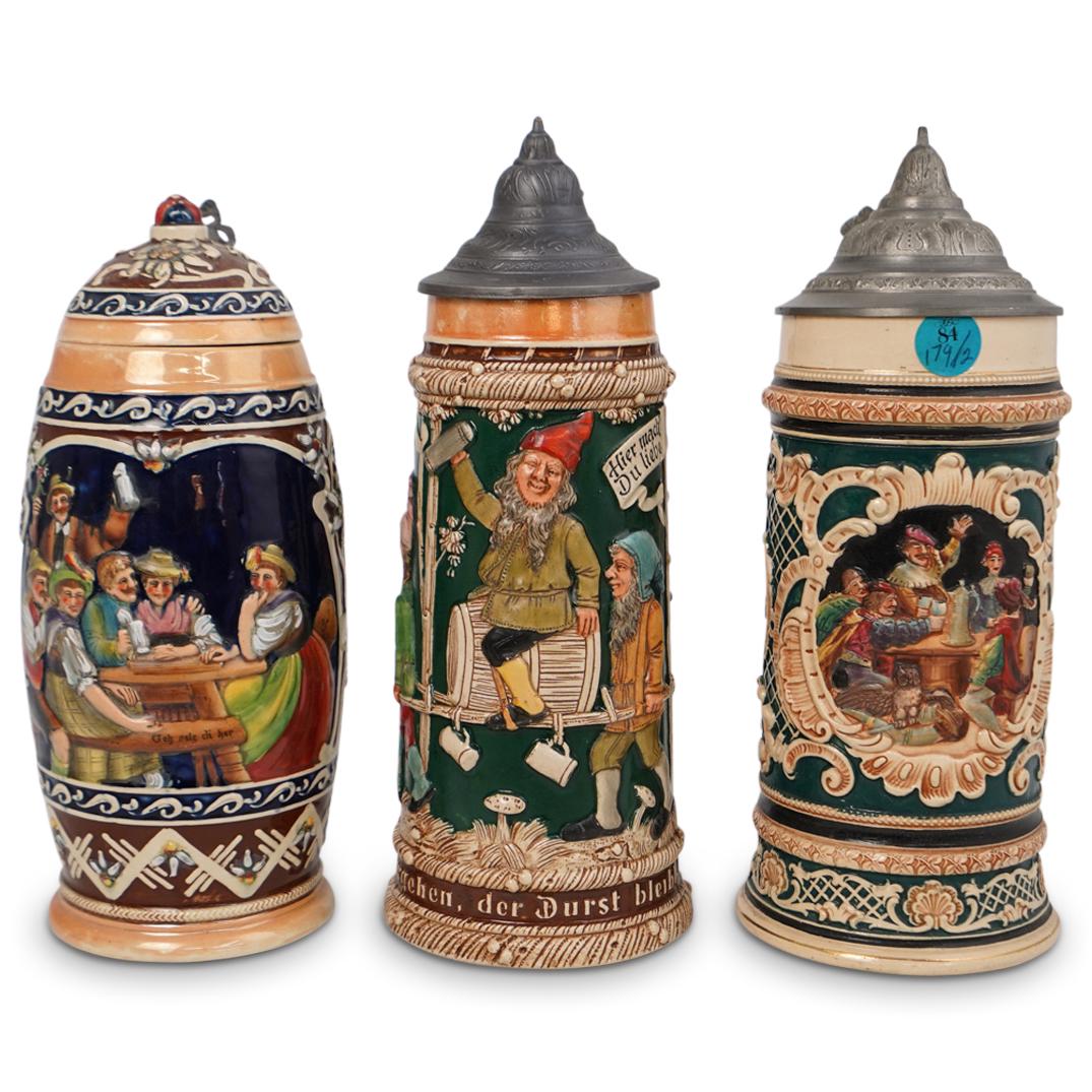 (3 Pc) Antique German Ceramic Beer Steins (1 of 16)