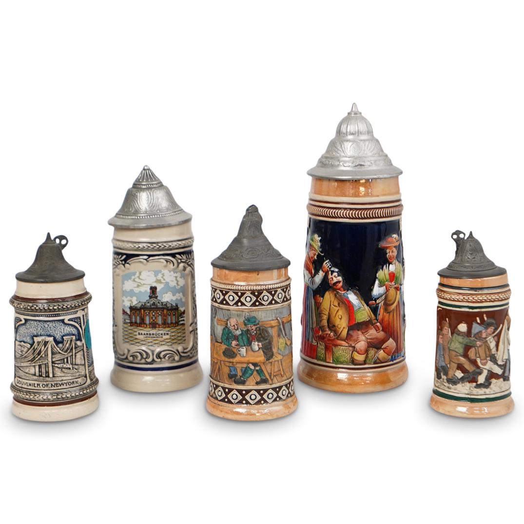 (5 Pc) German Ceramic Beer Steins (1 of 19)