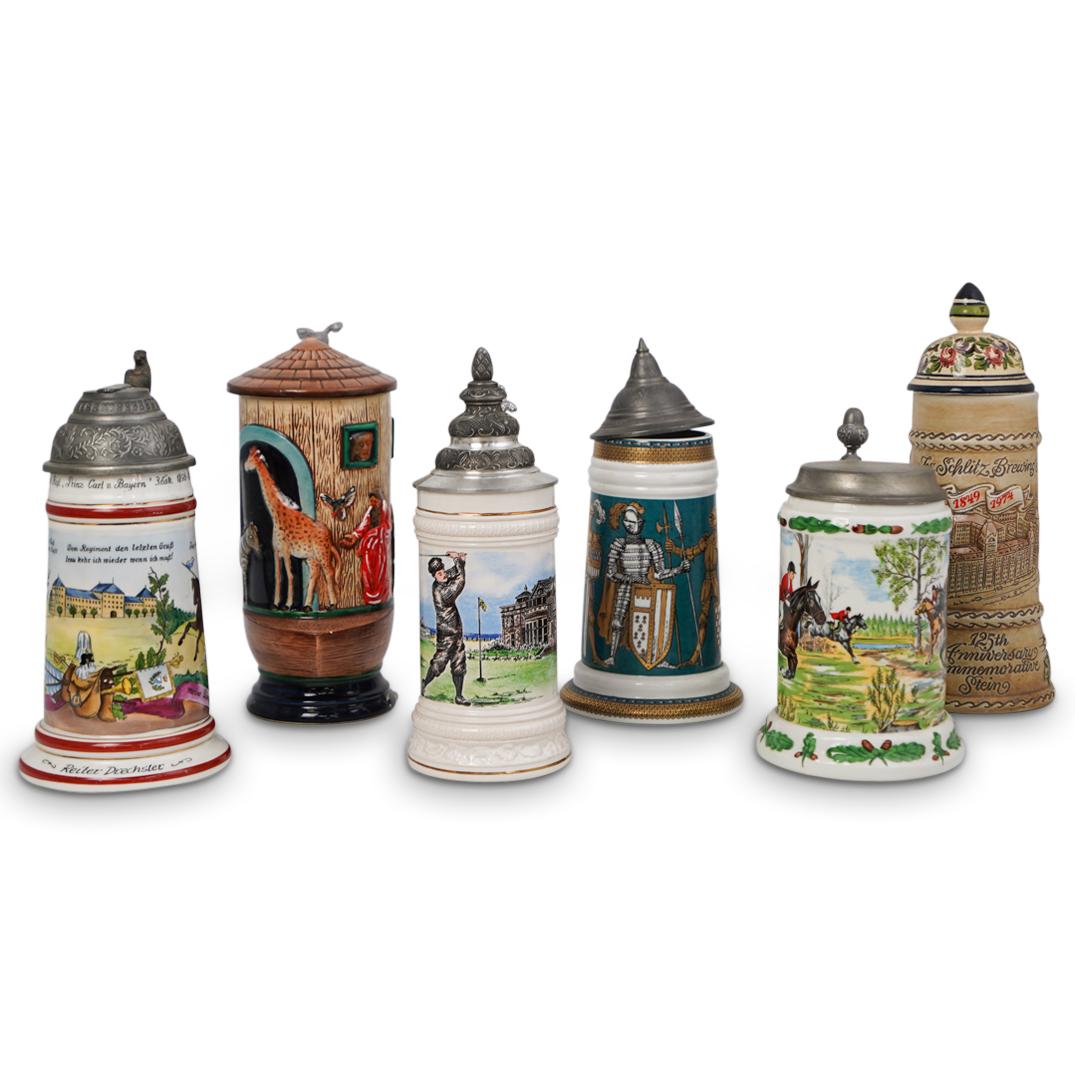 (6 Pc) Vintage German Porcelain Steins (1 of 19)