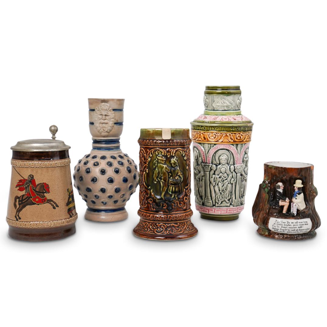 (5 Pc) Antique Ceramic Steins (1 of 16)